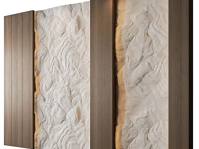Textured White Background Wall With Wooden Frame And Warm Lighting Design Elements 3d model