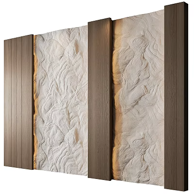 Textured White Background Wall With Wooden Frame And Warm Lighting Design Elements 3d model
