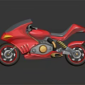 Red Futuristic Motorcycle With Shiny Body Windshield And Gold Accents