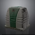 Green And Gray Box Shaped Industrial Equipment With Metal Base And Circular Top Components