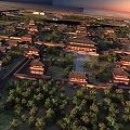 Ancient Architecture Complex Aerial View With Traditional Roofs And Green Trees