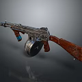 Vintage Submachine Gun With Wooden Stock Metal Components And Drum Magazine