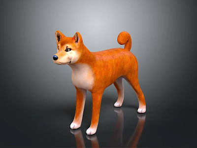 Shiba Inu Stuffed Toy With Orange Fur Curly Tail And White Paws In Standing Pose 3d model