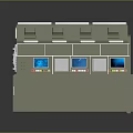Control Room Interior With Multiple Screens Control Panels Buttons Indicator Lights And Benches
