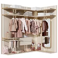 Stylish Wardrobe With Hanging Pastel Clothes Folded Towels Mirror And Storage Shelves