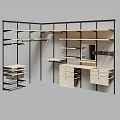 Open Design Closet with Metal Frame Wooden Shelves Drawers Hanging Rods and Mirror