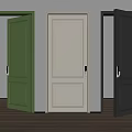 Stylish Hinged Doors in Green White Grey with Panel Design and Wooden Flooring
