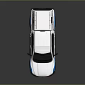 Toyota White Pickup Truck with Blue Stripes and Roof Lights Exterior Design