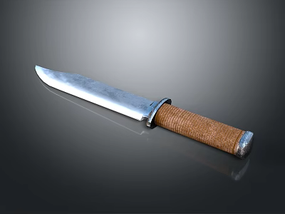 Fixed Blade Knife With Silver Blade And Brown Braided Handle Isolated On Gray Background 3d model
