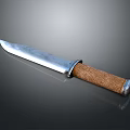 Fixed Blade Knife With Silver Blade And Brown Braided Handle Isolated On Gray Background