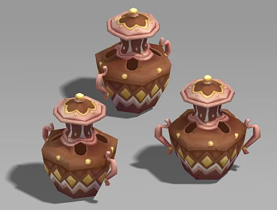 Three-Shading Two-Shading Pottery Pot Double-Ear Pot Wine Pot Kettle Crafts Antique Cultural Relics Parts Hand-painted Wind 3d model