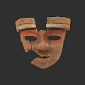 Ancient Terracotta Sculpture Mask With Broken Fragments And Red Brown Details