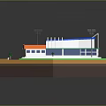 3D Rendered Football Stadium Model With Green Grass Field Seating Stands And Lighting Poles