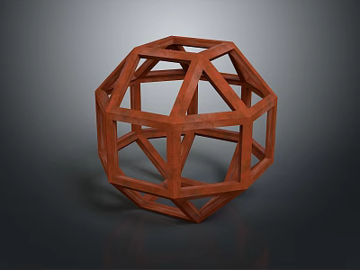 Red Geometric Spherical Wooden Frame Decorative Ornament For Home Living Room 3d model