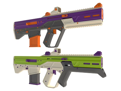 Colorful Modern Toy Guns With Purple Orange And Green Design For Kids Play 3d model