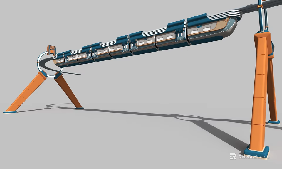 Futuristic Transportation Structure With Blue Orange Design And Long Carriage Sections 3d model 