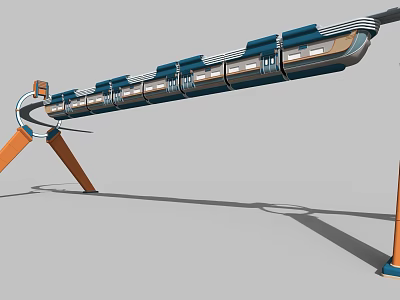 Futuristic Transportation Structure With Blue Orange Design And Long Carriage Sections 3d model