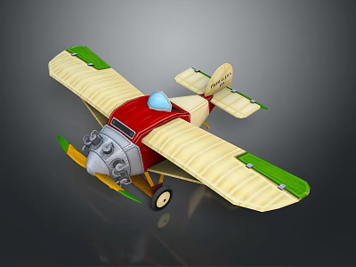 Vintage Biplane With Red Body Cream Wings Green Accents Blue Cockpit And Yellow Propeller 3d model