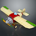 Vintage Biplane With Red Body Cream Wings Green Accents Blue Cockpit And Yellow Propeller