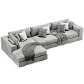 Modern Gray Sectional Sofa With Plush Pillows And Cozy Throws 3d model