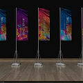 Colorful Advertising Flag Banners With Text And Patterns On Stand