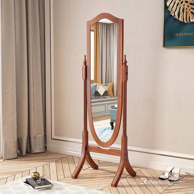 Modern Elegant Full Length Mirror With Wooden Stand In Living Room Setting 3d model 