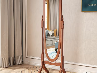 Modern Elegant Full Length Mirror With Wooden Stand In Living Room Setting 3d model