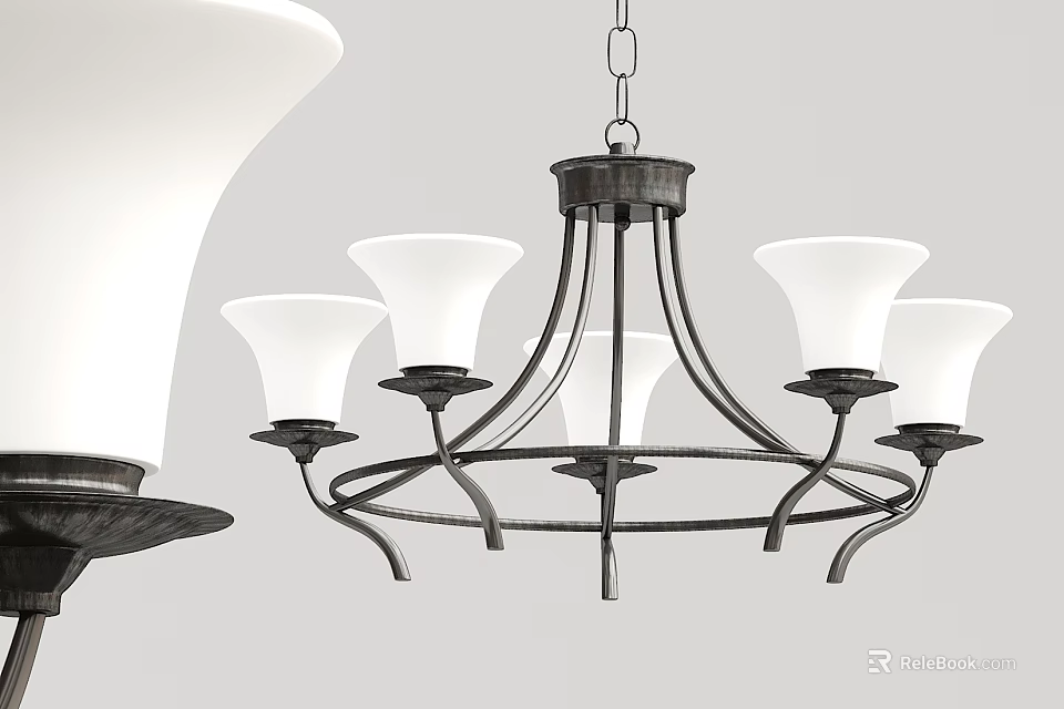 Contemporary Chandelier With White Glass Shades And Curved Metal Frame Design 3d model 