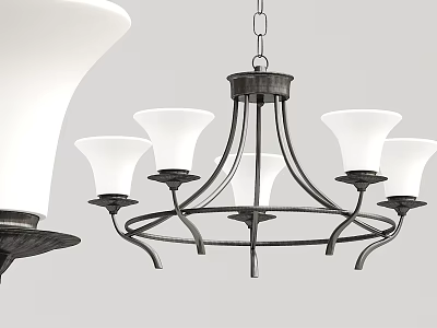Contemporary Chandelier With White Glass Shades And Curved Metal Frame Design 3d model