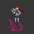 Children's 3D Action Toy Figure With Red Hair Holding Axe Standing On Red Base