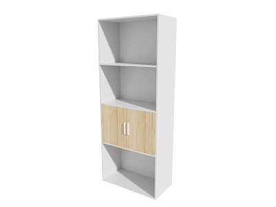 Modern White Bookcase With Wooden Cabinet Doors And Multiple Open Shelves 3d model