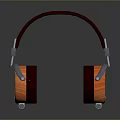 Modern Computer Headphones With Red Leather Headband And Orange Ear Cushions