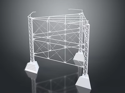 Sturdy Metal Truss Structure With Cross Metal Bars And Base Supports 3d model