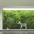 Indoor Living Plant Wall with White Deer Sculpture and Lush Green Foliage in Modern Interior