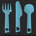 Light Blue Utensil Set Including Fork Knife And Spoon With Handle Holes