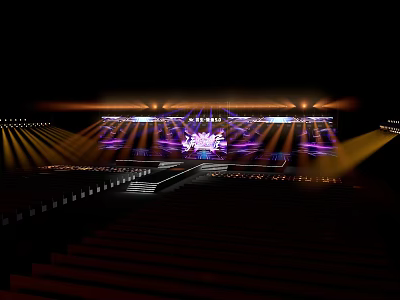 Grand Stage Design With Bright Stage Lights And Large LED Screen 3d model