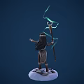 Mystical Tribal Character With Antlered Staff And Green Spirit Smoke Casting Spell