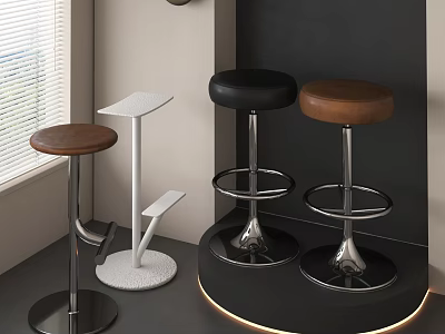 Modern Bar Stools With Leather And Wooden Seats And Metal Bases 3d model