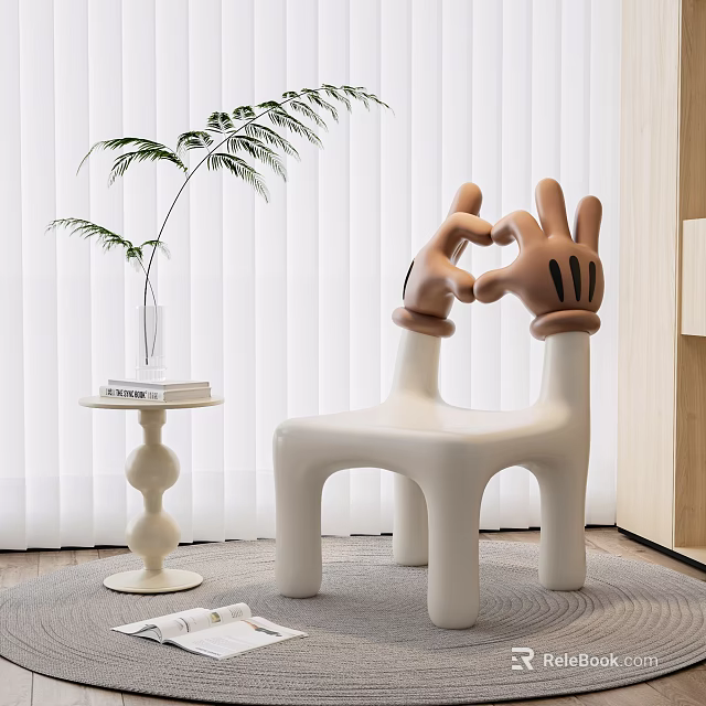 White Leisure Chair With OK Gesture Backrest In Modern Room With Green Plant Side Table 3d model 