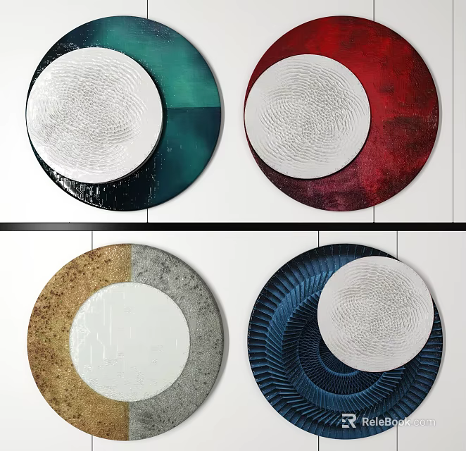 Modern Circular Wall Decor with Various Color Patterns and Textured Surfaces 3d model 