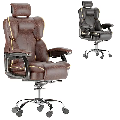 Stitched Leather Office Chair With High Back Armrests Swivel Base And Wheels 3d model