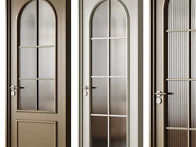 Modern Hinged Doors With Vertical Striped Glass Grilles And Metallic Handles For Interior 3d model