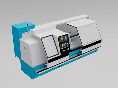 Modern Industrial CNC Lathe Equipment With Automatic Control Panel And Blue White Metal Body 3d model