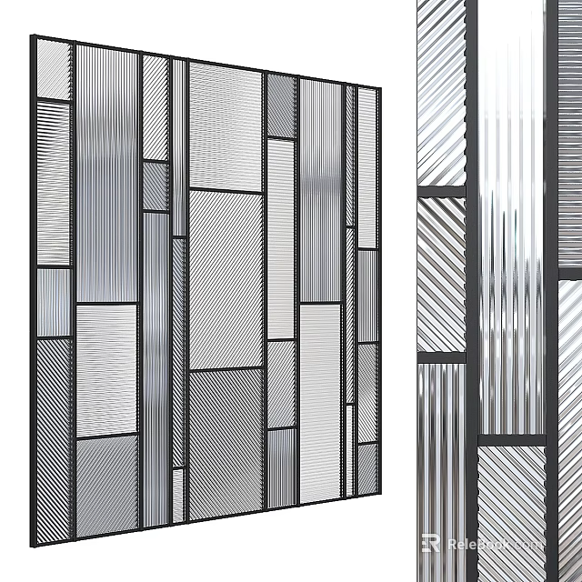 Modern Decorative Panels With Metal Frames Geometric Patterns And Striped Glass 3d model