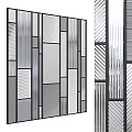 Modern Decorative Panels With Metal Frames Geometric Patterns And Striped Glass 3d model