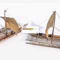 Pair of Traditional Wooden Sailing Boats with Handmade Bamboo Structure and Classic Design