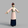 Woman In Traditional Chinese Clothing With Pink Robe Green Sash And Dark Blue Skirt