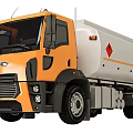 Orange and White Tanker Truck with Hazard Symbols on Tank Body Design