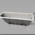 Freestanding White Marble Bathtub With Metal Legs Chrome Faucet And Drain Pipe On Dark Background