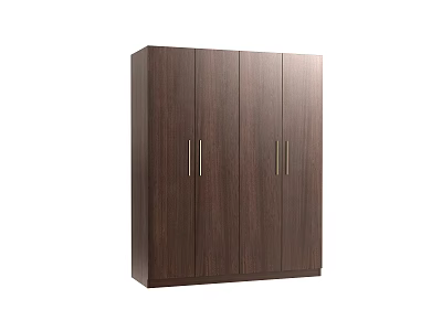 Dark Brown Wooden Wardrobe With Four Doors And Golden Handles Modern Design 3d model
